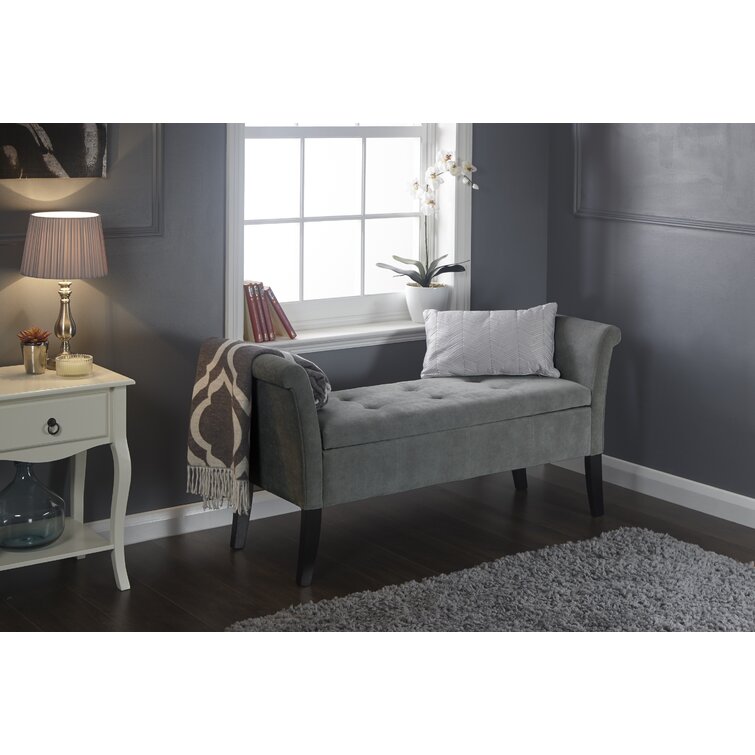 Gray upholstered storage deals bench